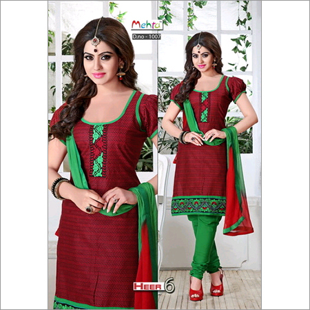 Maroon And Green Cotton Dress