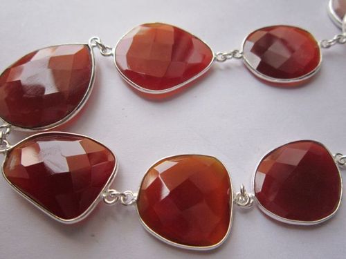 रेड ऑरेंज चेलेडोनी 7 पीस स्टर्लिंग सिल्वर प्लेटेड 8 इंच कनेक्टर पहनने के लिए तैयार ब्रेसलेट