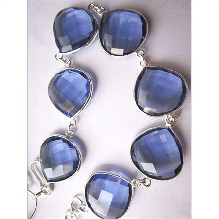 पर्पल ब्लू क्वार्ट्ज़ 7 पीस स्टर्लिंग सिल्वर प्लेटेड 8 इंच कनेक्टर पहनने के लिए तैयार ब्रेसलेट