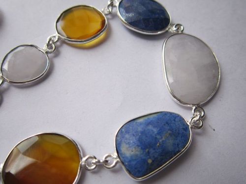 पीला और पर्पल मल्टी 7 पीस स्टर्लिंग सिल्वर प्लेटेड 8 इंच कनेक्टर पहनने के लिए तैयार ब्रेसलेट