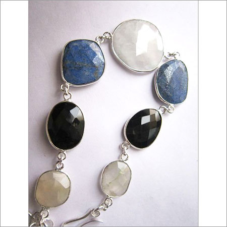 Skyb नीला और सफेद और काला मल्टी चैलेडोनी 7 पीस स्टर्लिंग सिल्वर प्लेटेड 8 इंच कनेक्टर पहनने के लिए तैयार ब्रेसलेट