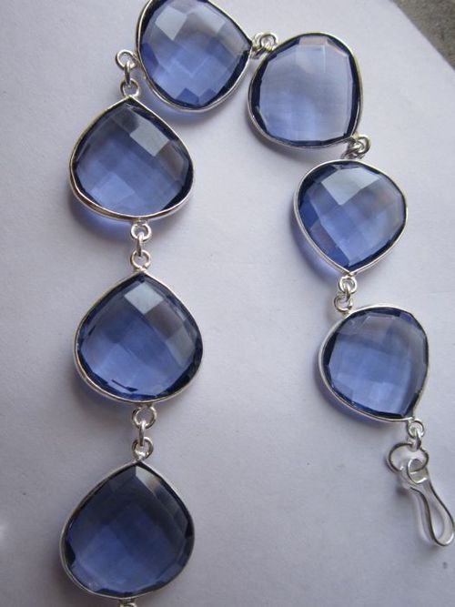 पर्पल आयोलाइट क्वार्ट्ज़ 7 पीस स्टर्लिंग सिल्वर प्लेटेड 8 इंच कनेक्टर पहनने के लिए तैयार ब्रेसलेट