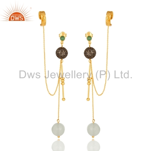 925 चांदी की पन्ना हीरा कफ इयररिंग ज्वेलरी