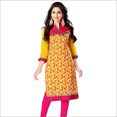 Yellow Casual Cotton Kurti