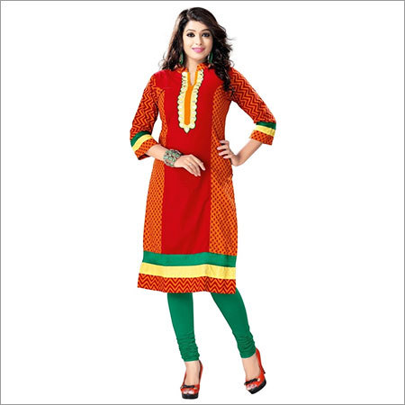 Red And Orange Festival Designer Cotton Kurti