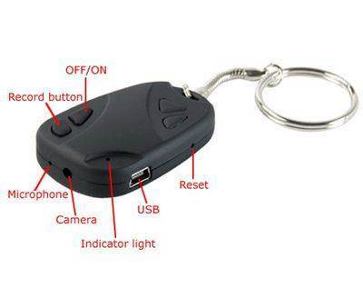 Keychain Spy Camera - Compact Form Factor, Raven Black Color | Discreet Hidden DVR Device, Records Video at 640 x 480 (30 FPS), 4GB Internal Memory, USB-Compatible