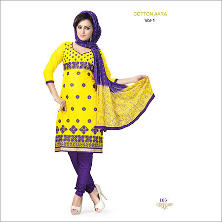 Yellow Embroidery Cotton  Suit