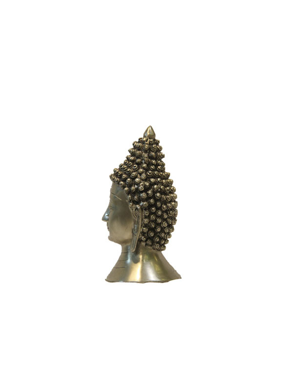 Buddha Head In Brass With White Metal Finish