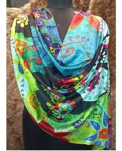 लाइट ग्रे इंडियन सिल्क वूल डिजिटल प्रिंटेड स्टोल