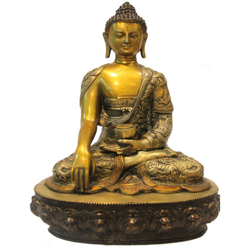 पीतल में धरती छूते बुद्ध
