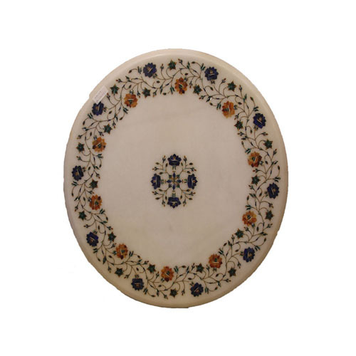 Contemporary Table Top In White Marble With Mop Inlay