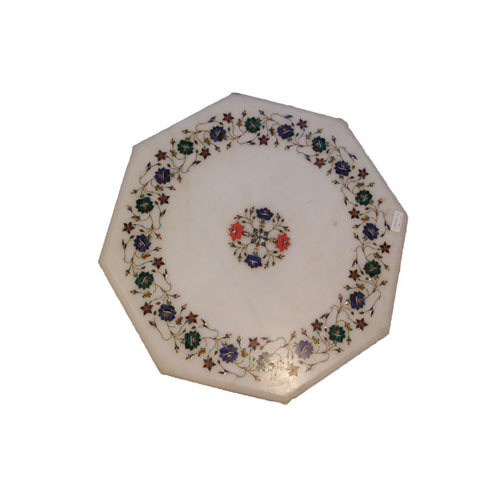 Contemporary Table Top In White Marble With Mop Inlay