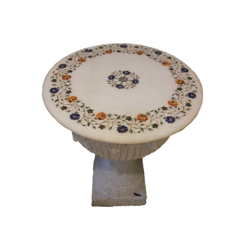 Contemporary Table Top In White Marble With Mop Inlay