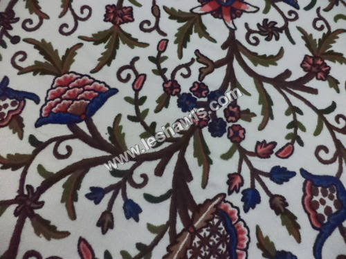 Crewel Fabric - 100% Pure Cotton With 2 Ply Wool Hand-embroidered Floral Design | Available In Velvet And Silk Organza Options, Perfect For Home Furnishing And Garments