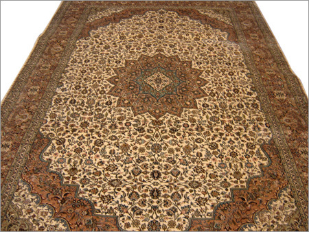 Noor - Wool Silk 10x14 ft Beige Rug, Hand-Knotted 120KPSI Intricate Detail