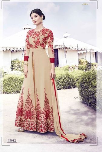 Georgette Stylish Wedding Wear Suit - Beige, Customized Up to 42" | Embroidered Pattern, Full Sleeves, All Season Fashion