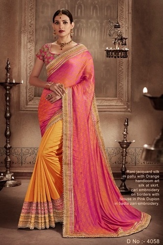 Yellow Stylish Georgette Wedding Wear Saree