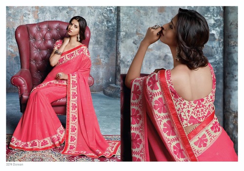 गुलाबी डिजाइनर साड़ी