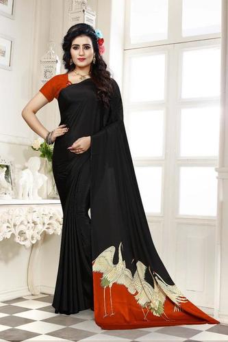 Hiraj Black Designer Saree on Kostub Satin Print