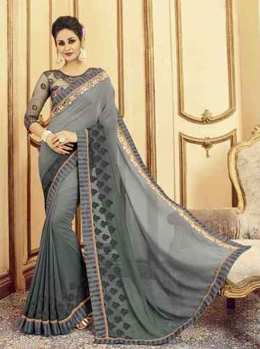 Designer Georgette Saree - Silk Jacquard and Georgette Fabric | Multi-Color, Hand Embroidered, Bollywood Style for All Seasons