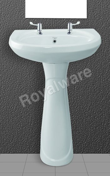 Plain Pedestal Wash Basin - White Ceramic, One Piece, Floor Mounted, Round Shape | Durable Bathroom Accessory