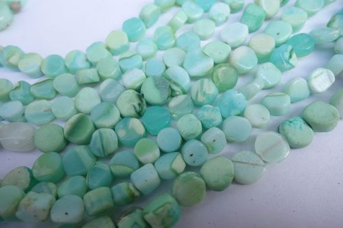 राउंड ब्रिलियंट कट ग्रीन ओपल प्लेन कॉइन 7mm-9Mm बीड्स सिंगल स्ट्रैंड 13 इंच