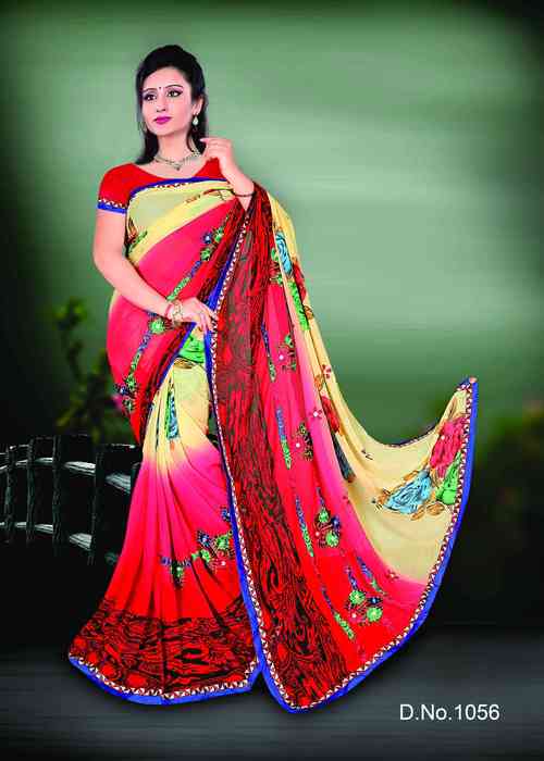 लाल विशेष प्रिंटेड साड़ी