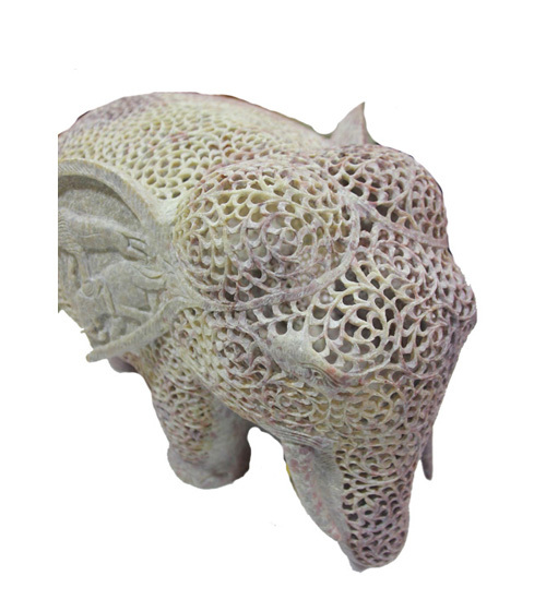 Hand Carved Jaali Soapstone Elephant Sculpture