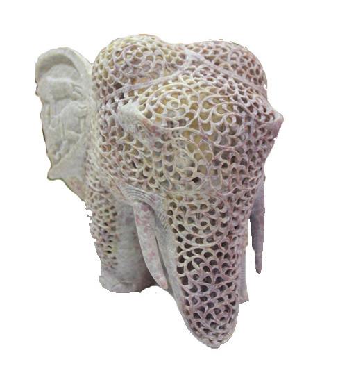 Hand Carved Jaali Soapstone Elephant Sculpture