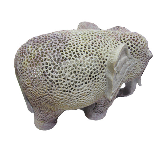 Hand Carved Jaali Soapstone Elephant Sculpture