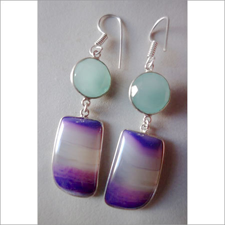झुमके 51.75Cts वन पेयर पर्पल चेलेडोनी और एक्वा चेलेडोनी सिल्वर प्लेटेड रेडी टू वियर इयररिंग #Ag3298