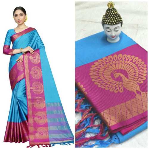 Exclusive Cotton silk Peacock Design Saree