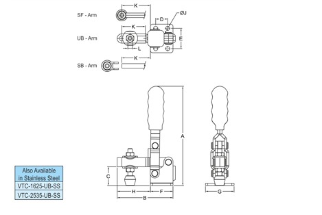 Vertical Handle Toggle Clamps - Mild Steel, Size Options: 81x56x16mm - 350x238x85mm | Breakage Free, Vertical Handle, 100kg To 800kg Holding Capacity
