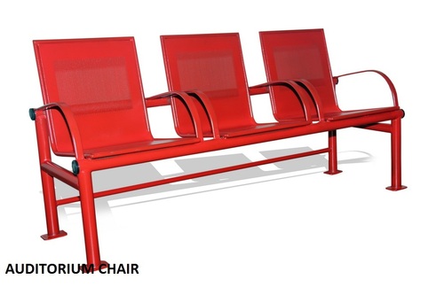 Auditorium Chair - Steel, 1800x600x800 mm, Red | Seating Capacity: Three, 1 Year Warranty, Ideal for Public Spaces and Waiting Areas