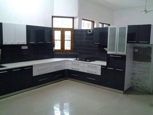 आधुनिक उच्च चमक वाली रसोई, ग्रे और सफेद