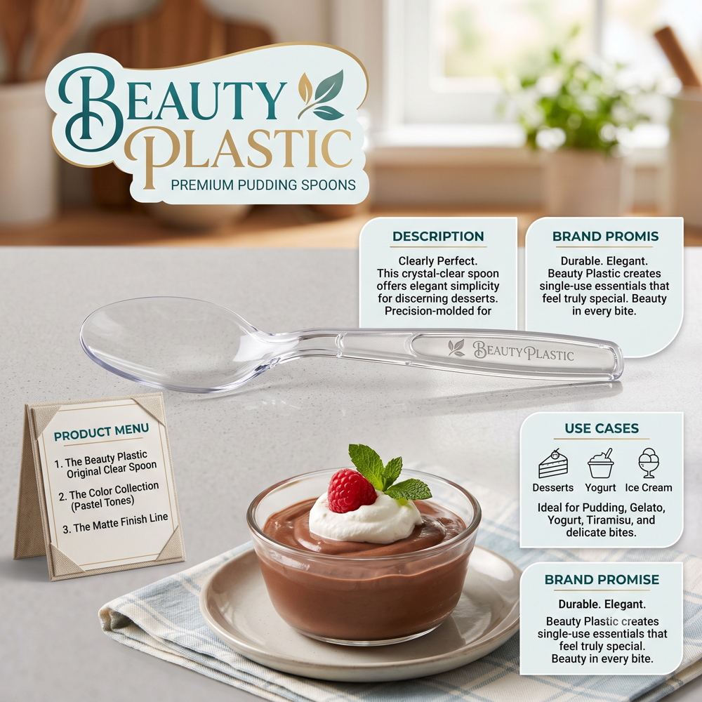 Plastic Pudding Spoon - Plastic, Lightweight Design | Attractive Colors in Blue, Yellow, Green, and Mustard for Confectionery Usage