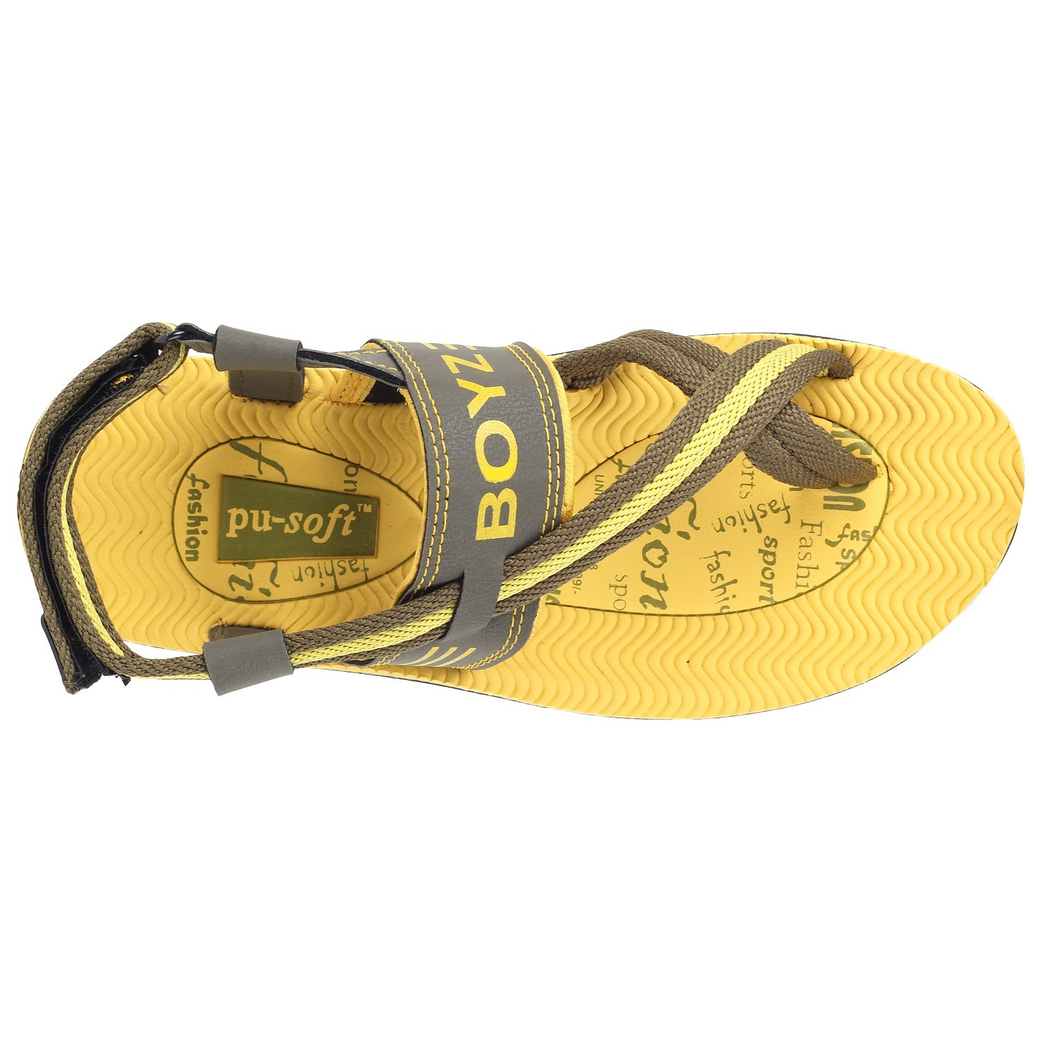 Pu Men's Sandals - Pu Material, Yellow, Triple Straps, Adjustable Buckle | Comfortable, Durable, Lightweight, Breathable
