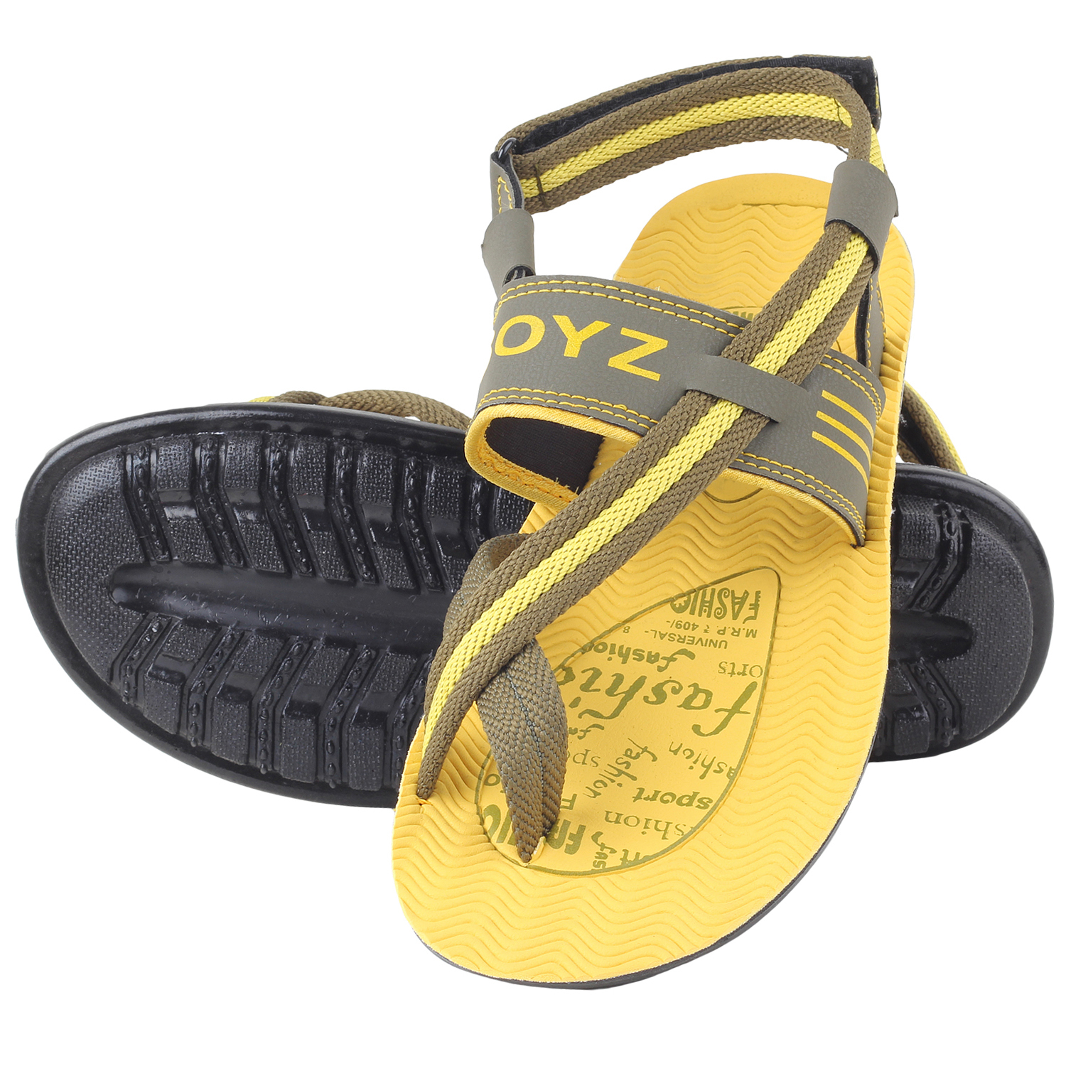 Pu Men's Sandals - Pu Material, Yellow, Triple Straps, Adjustable Buckle | Comfortable, Durable, Lightweight, Breathable