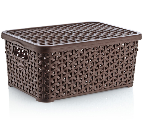 Rattan Storage Box - Plastic Material, 5 Liters Capacity, 77x59x43 cm Dimensions, Available in Light Cream, Dark Brown, Dark Cream | Compact & Versatile Design