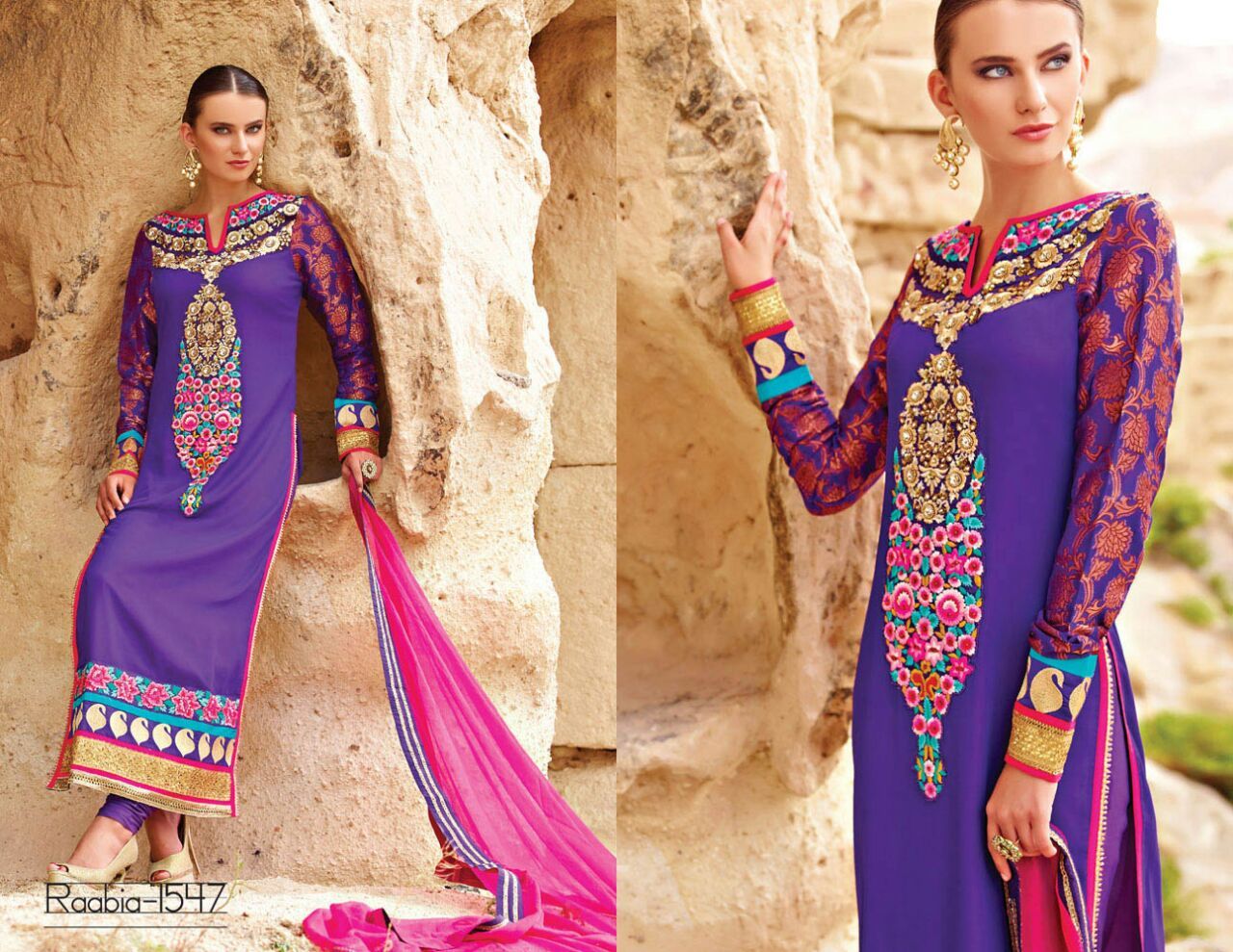 Blue Heavy Work - Georget & Net, Blue | Intricate Hand Embroidery, Elegant Design, Comfortable Fit