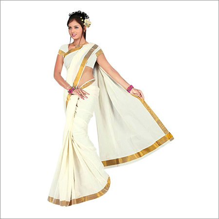 वास्त्रकला ठोस कावासु केरल कपास साड़ियाँ