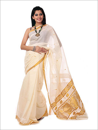 White Cotton Printed Saree