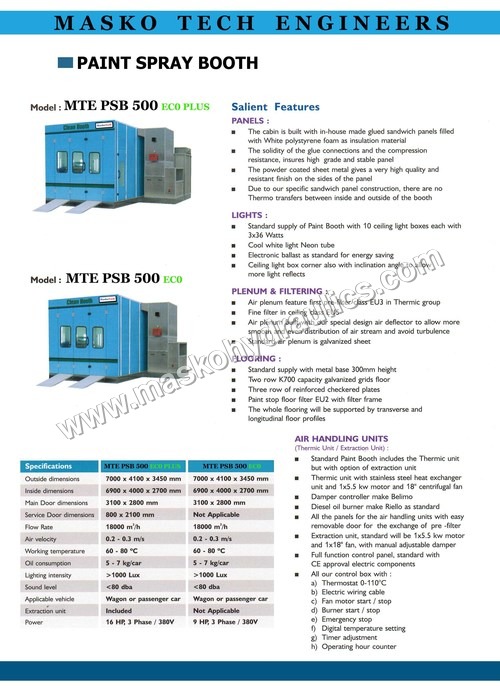 Paint Spray Booth - 7000x4100x3450 mm , 6900x4000x2700 mm | High Flow Rate 18000 m3/h, Rust Resistant, Long Service Life, Low Sound Level < 80 dba