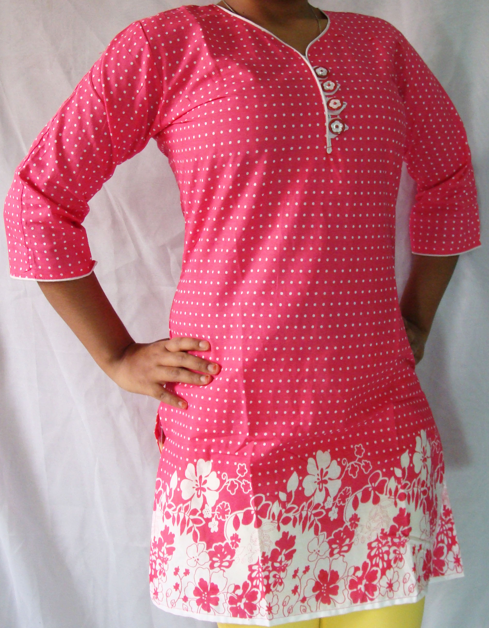 Cotton Cambric Kurti Dots Flowers