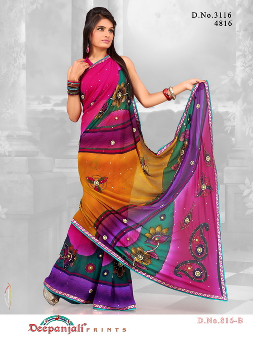 Hand Printed Work Saree