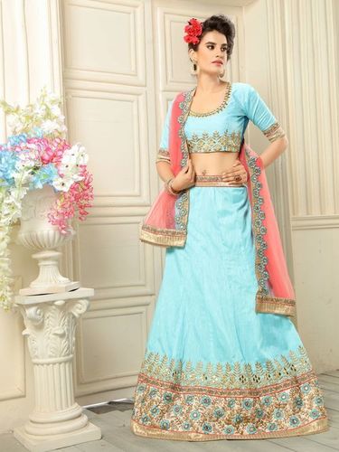 Lehenga Choli - Silk Blend, Semistitched up to 42" | Hand Embroidery, Stone Work