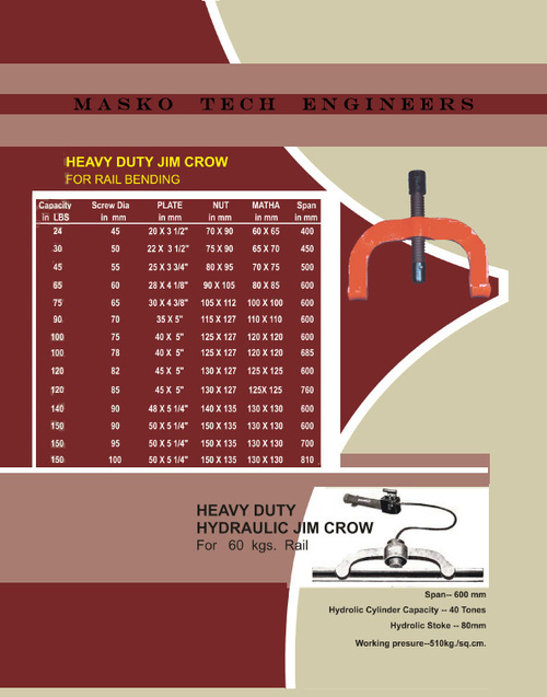 Jim Crow Rail Bending Screw Jack