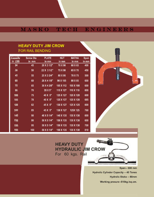जिम क्रो रेल बेंडिंग स्क्रू जैक