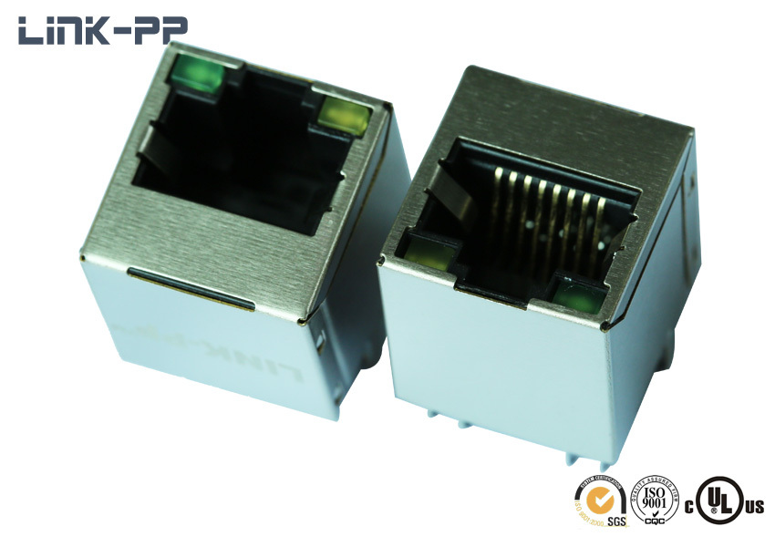 Vertical Modular Jack 10/100/1000base-t Hr871190a Rj45 Connector With Leds