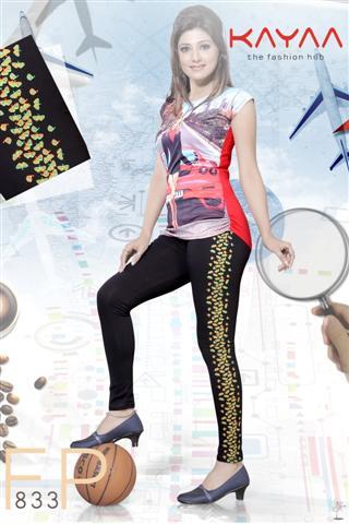 काले डिज़ाइनर साइड प्रिंट लेगिंग